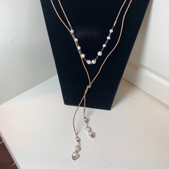 38" FW Pearl and Leather Necklace - Picture 1 of 6